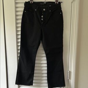 Women's Black Jeans Mid-rise Crop Flare Raw hem Button fly Banana Republic